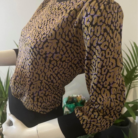 Veronica Maine Neon Leopard Print Puff Sleeved Knit - Picture 2 of 5